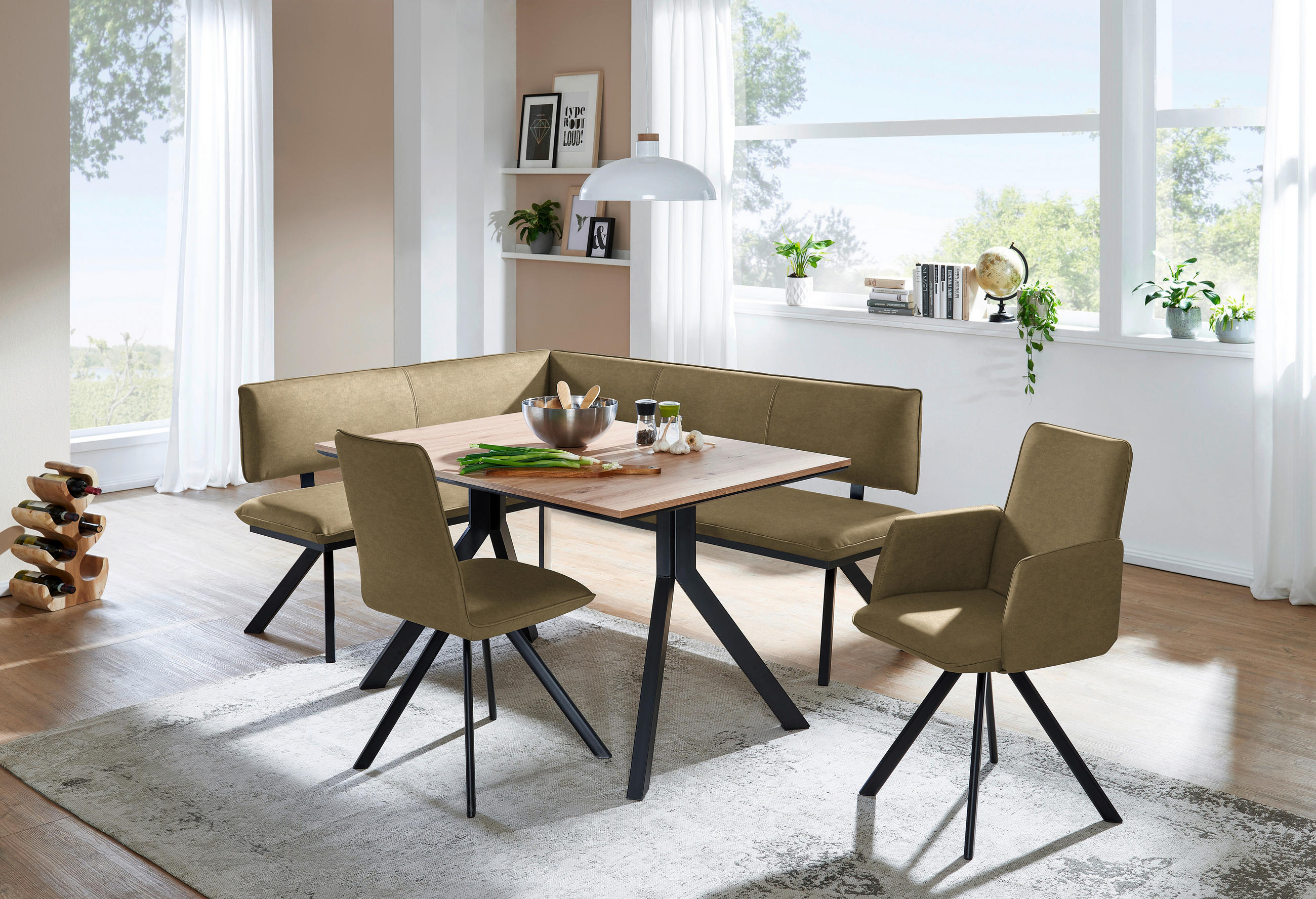 STUHL  in Eisen Lederlook, Mikrofaser  - Schwarz/Olivgrün, Modern, Textil/Metall (47/92/60cm) - Cantus