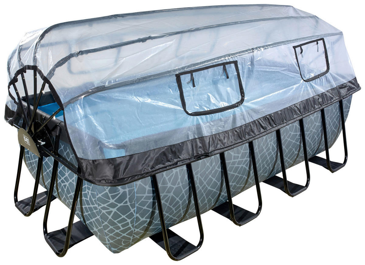 POOL-SET STONE 400/200/122 cm  - Schwarz, KONVENTIONELL, Metall (400/200/122cm) - EXIT Toys