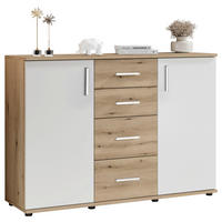 ŠIROKÁ KOMODA, bílá, barvy dubu, 120/84/35 cm - bílá/barvy stříbra, Design, kompozitní dřevo/plast (120/84/35cm) - MID.YOU