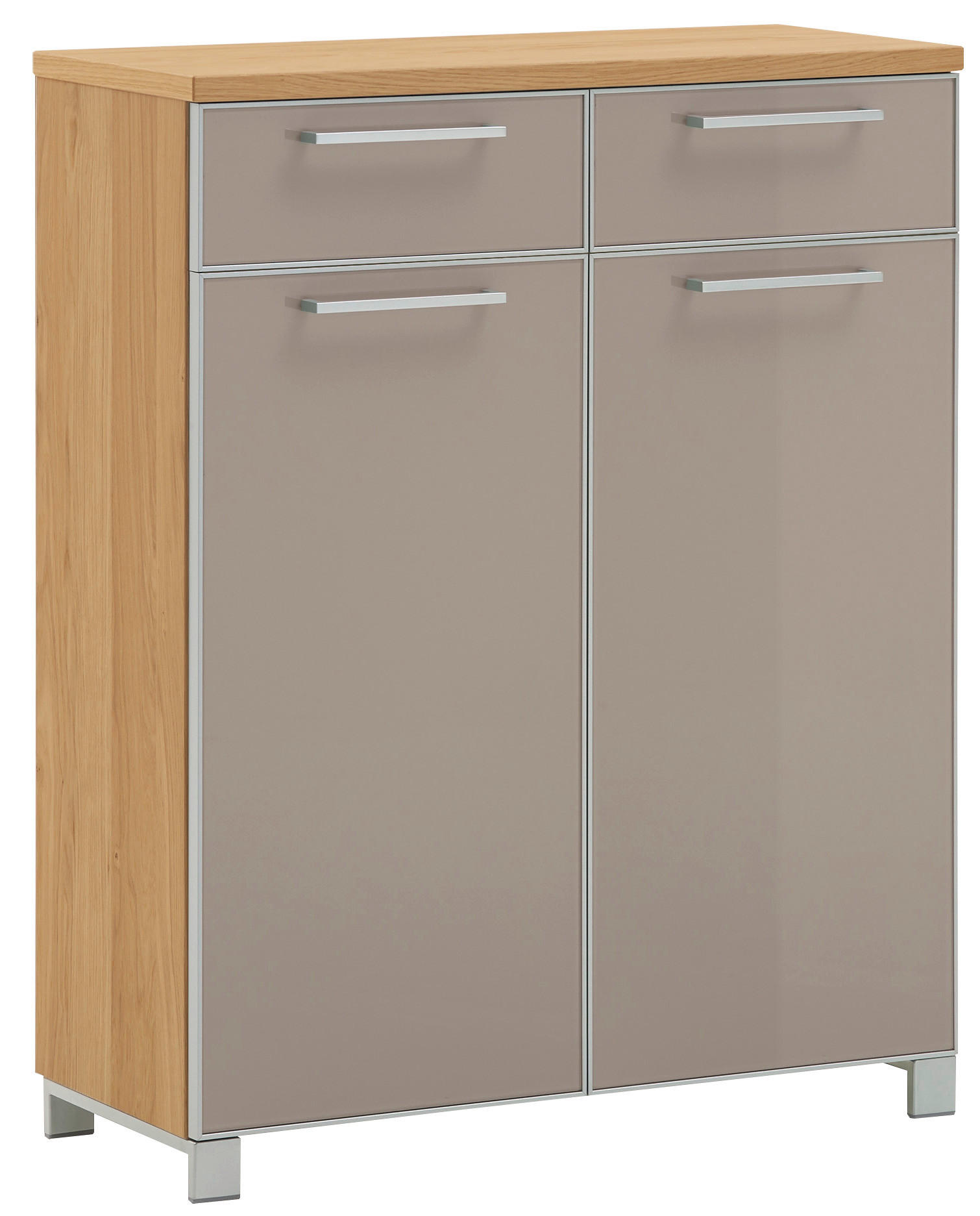 SCHUHSCHRANK Eiche furniert Taupe, Eiche Bianco - Taupe/Chromfarben, Design, Glas/Holz (84/108/37cm)