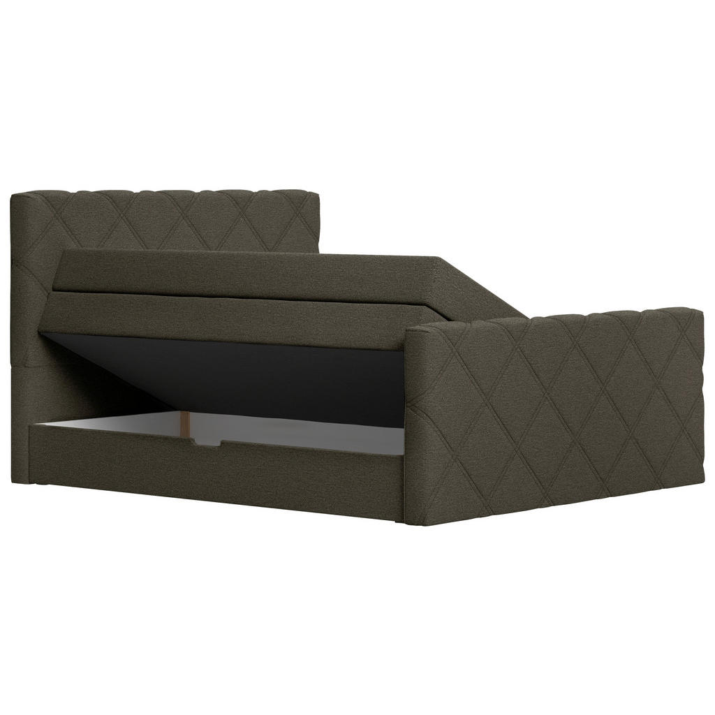 Thumbnail - Esposa Boxspringbett, Dunkelgrün, Textil, H3, Höhe ca. 20 cm, 160x200 cm, Bettkasten, gepolstertes Kopfteil, Stoffauswah...