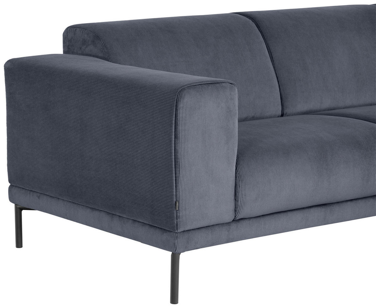 ECKSOFA ERNO in Cord Graublau  262/183 cm  - Graublau/Schwarz, Design, Textil/Metall (262/183cm) - MID.YOU