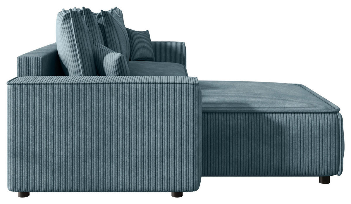 ECKSOFA 190/280 cm MERO in Cord Blau Zierkissen, Rückenkissen, Bettkasten  190/280 cm  - Blau/Schwarz, MODERN, Kunststoff/Textil (190/280cm) - MID.YOU