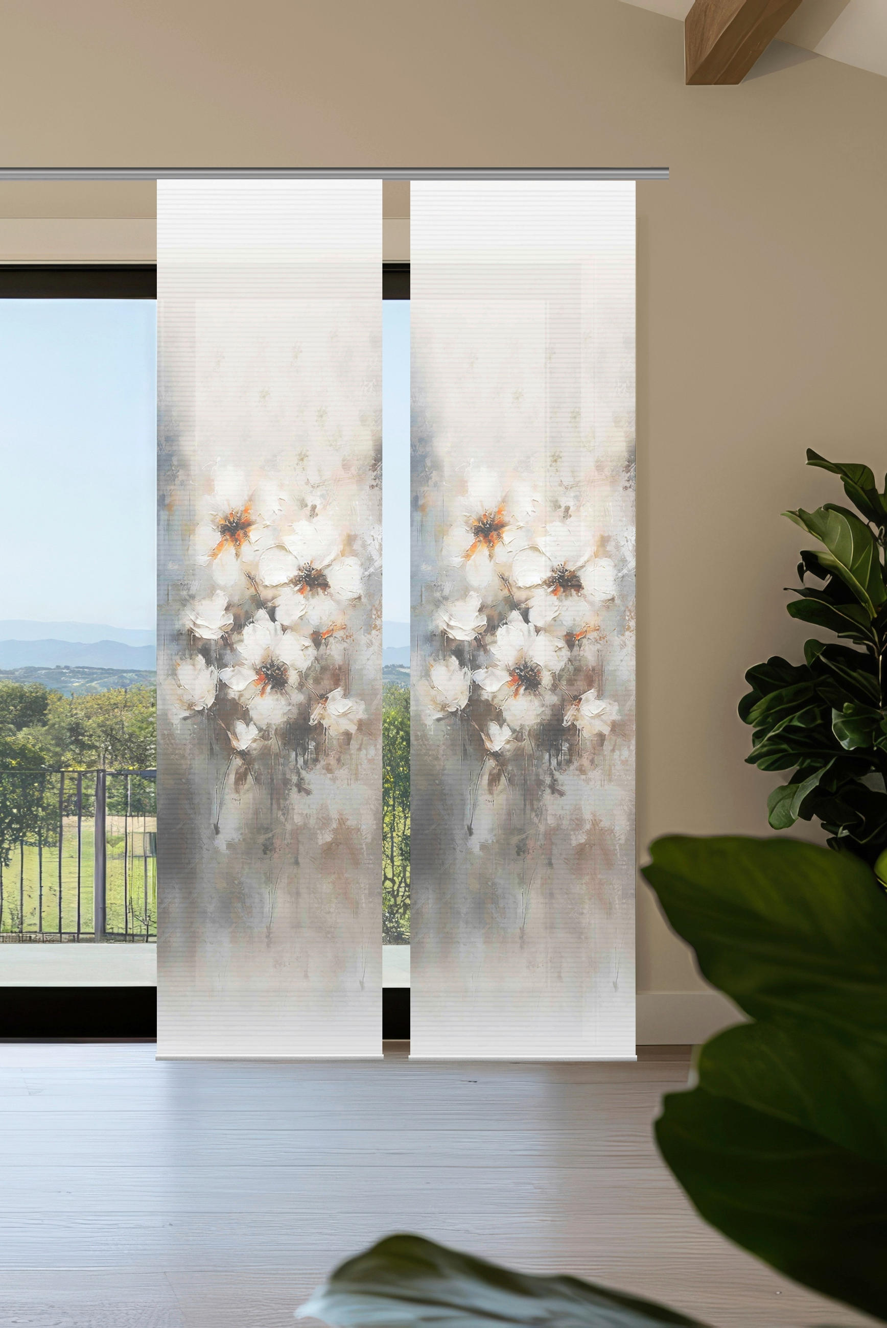 Thumbnail - Flächenvorhang Aristea, Natur, Hellgrau, Textil, Graphik, 60x245 cm, Oeko-Tex® Standard 100, mit Beschwerungsstab, Flaus...