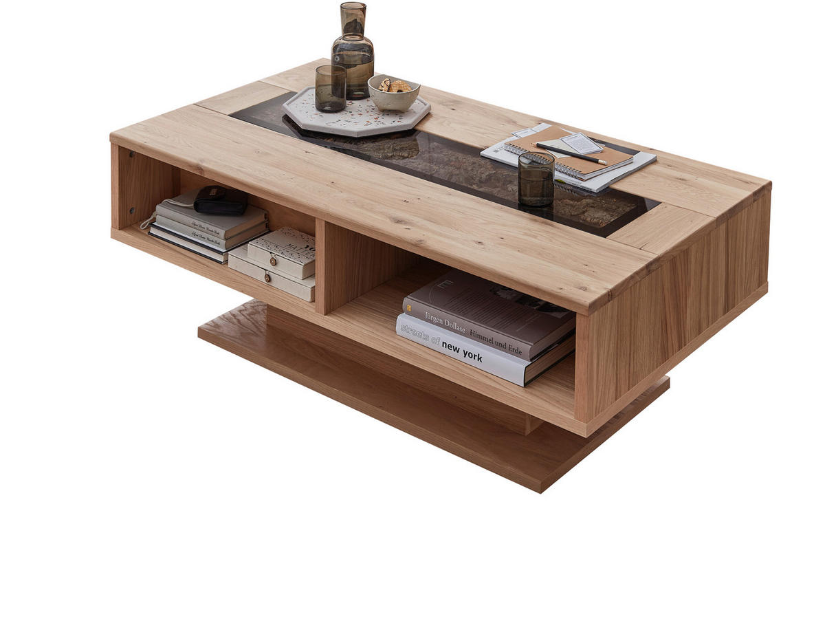 KONFERENČNÍ STOLEK, divoký dub, černá, kompozitní dřevo, sklo, dřevo, 115/43/65 cm - divoký dub/černá, Moderní, dřevo/kompozitní dřevo (115/43/65cm) - Linea Natura