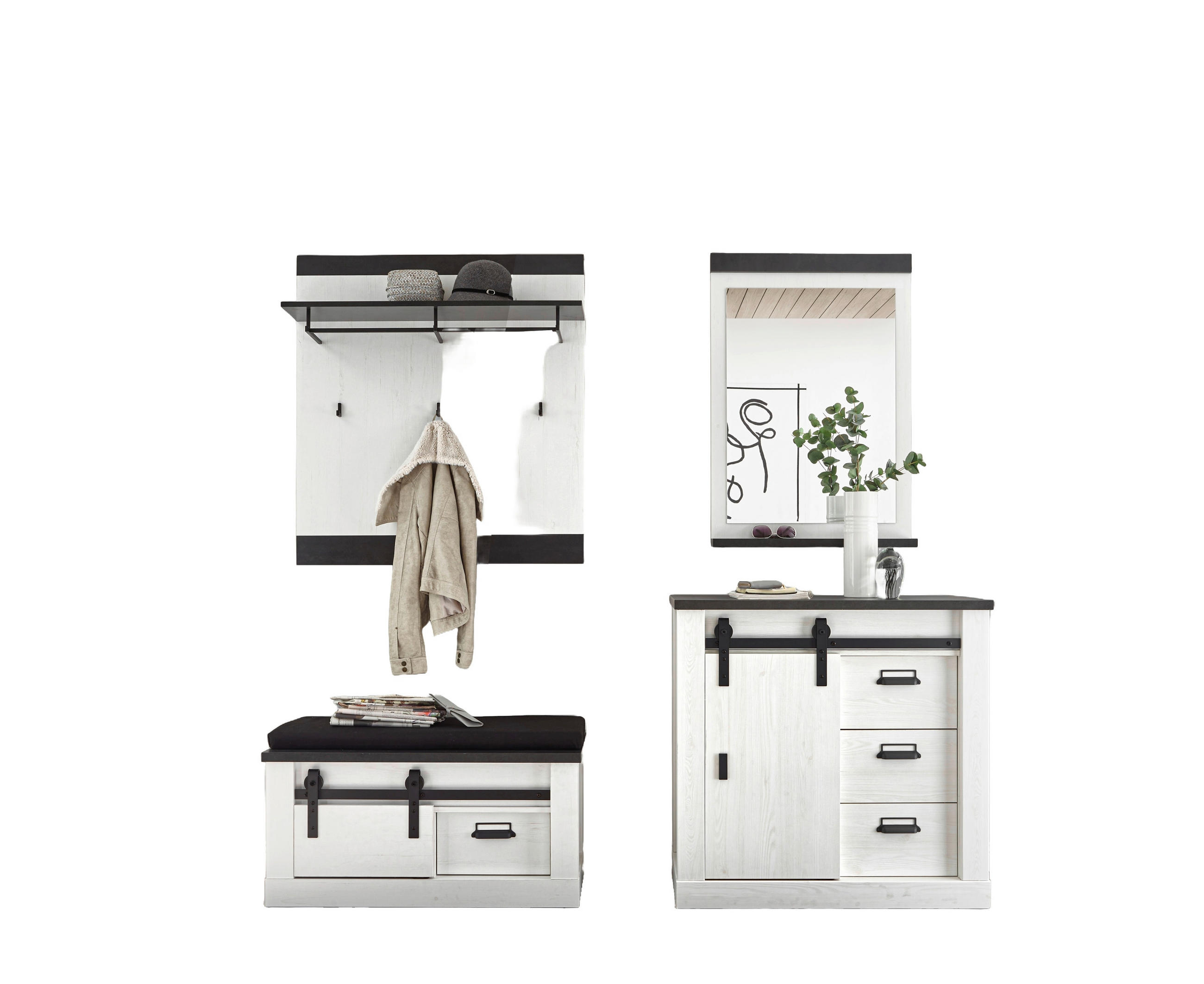 GARDEROBE 5-teilig  in 206/200/43 cm  - Anthrazit/Weiß, Design, Glas/Holzwerkstoff (206/200/43cm) - Modante