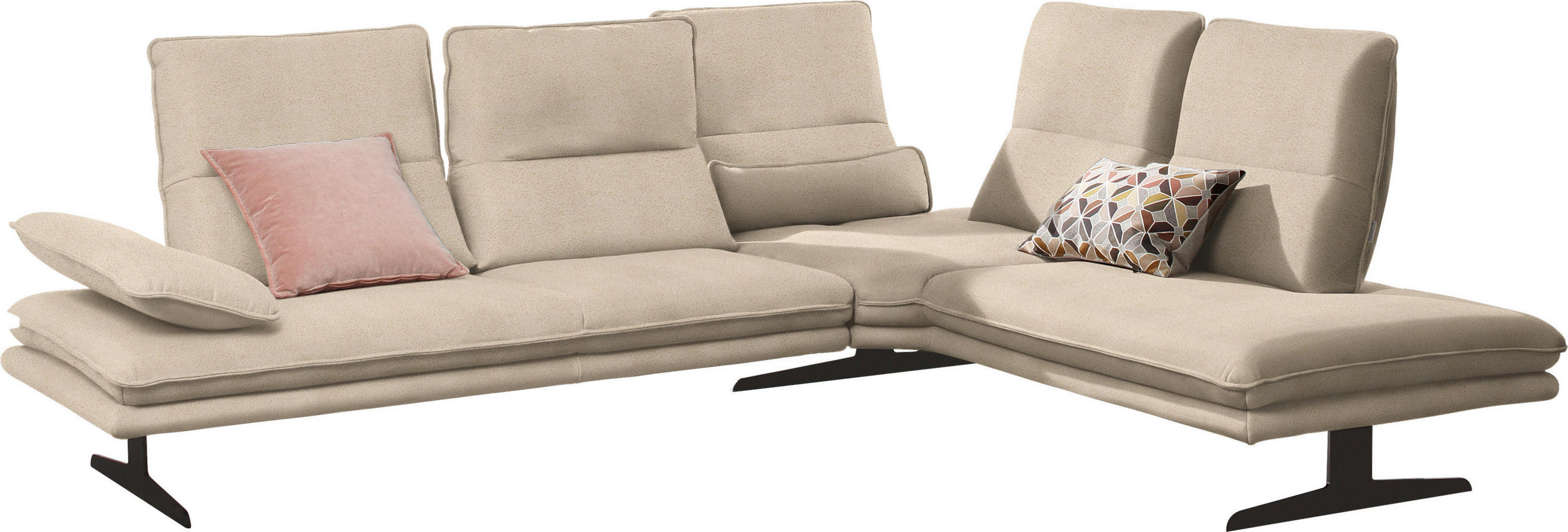 ECKSOFA in Mikrofaser Beige  - Beige/Schwarz, Design, Textil/Metall (284/224cm) - Chilliano