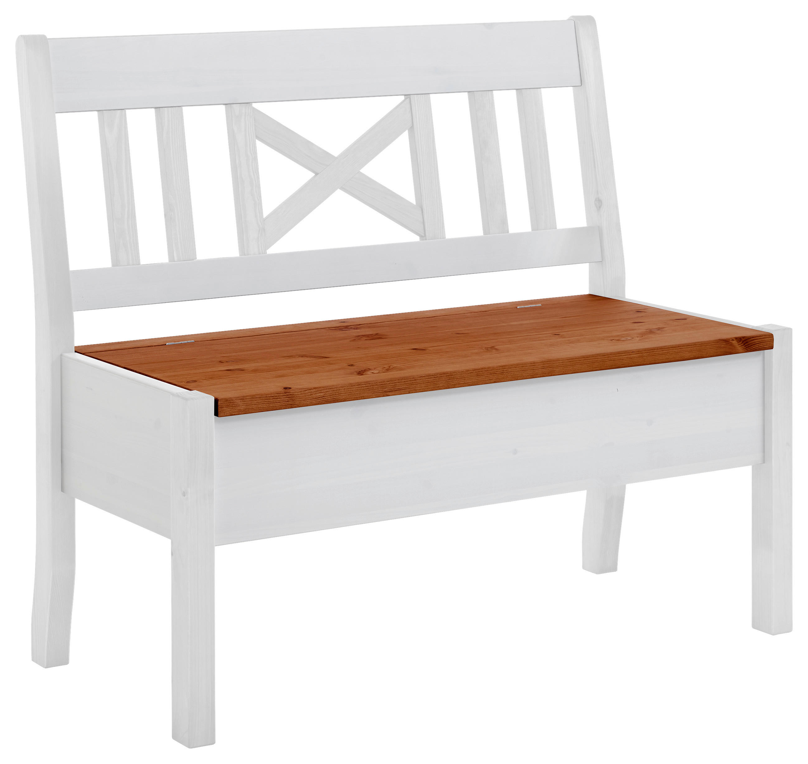 SITZBANK 105/93/58 cm Weiß, Bernsteinfarben Kiefer massiv  - Bernsteinfarben/Weiß, ROMANTIK / LANDHAUS, Holz (105/93/58cm) - Boxxx