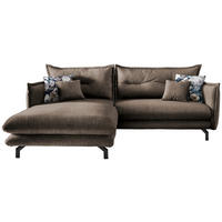 ECKSOFA in Velours Braun  - Türkis/Schwarz, Modern, Textil/Metall (180/255cm) - Livetastic