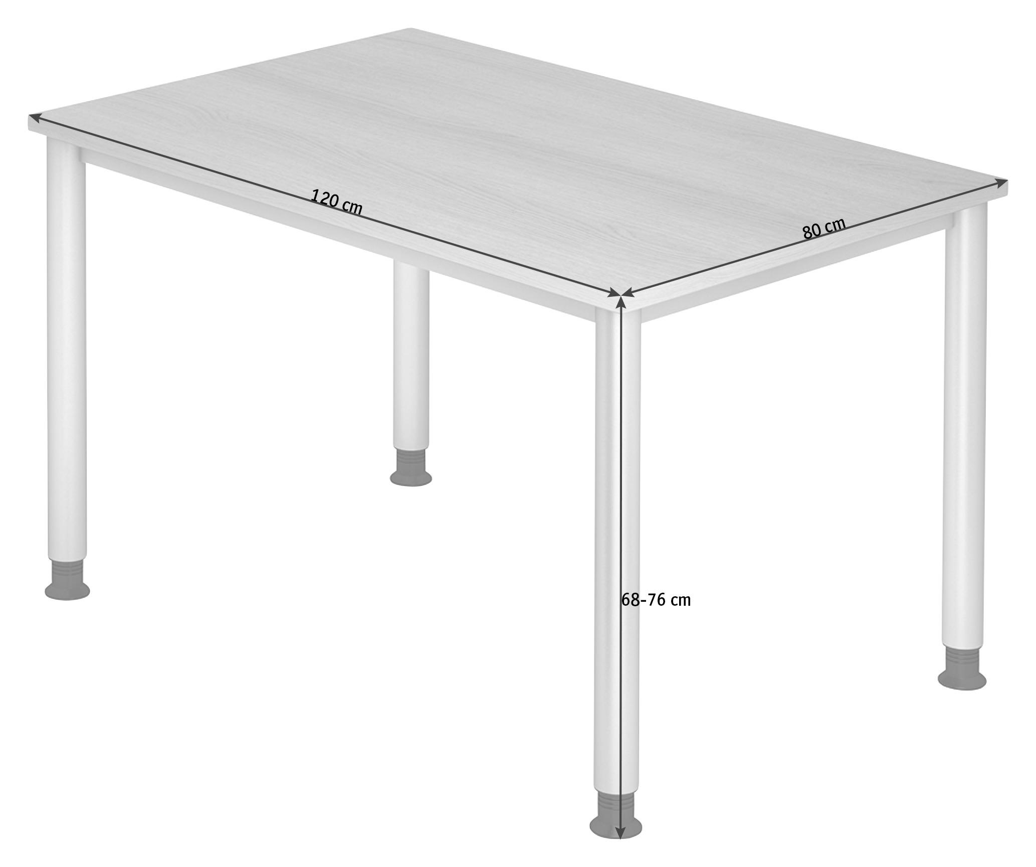 SCHREIBTISCH 120/80/68 -76 cm  in Silberfarben, Eichefarben  - Eichefarben/Silberfarben, KONVENTIONELL, Holzwerkstoff/Metall (120/80/68 -76cm) - Venda