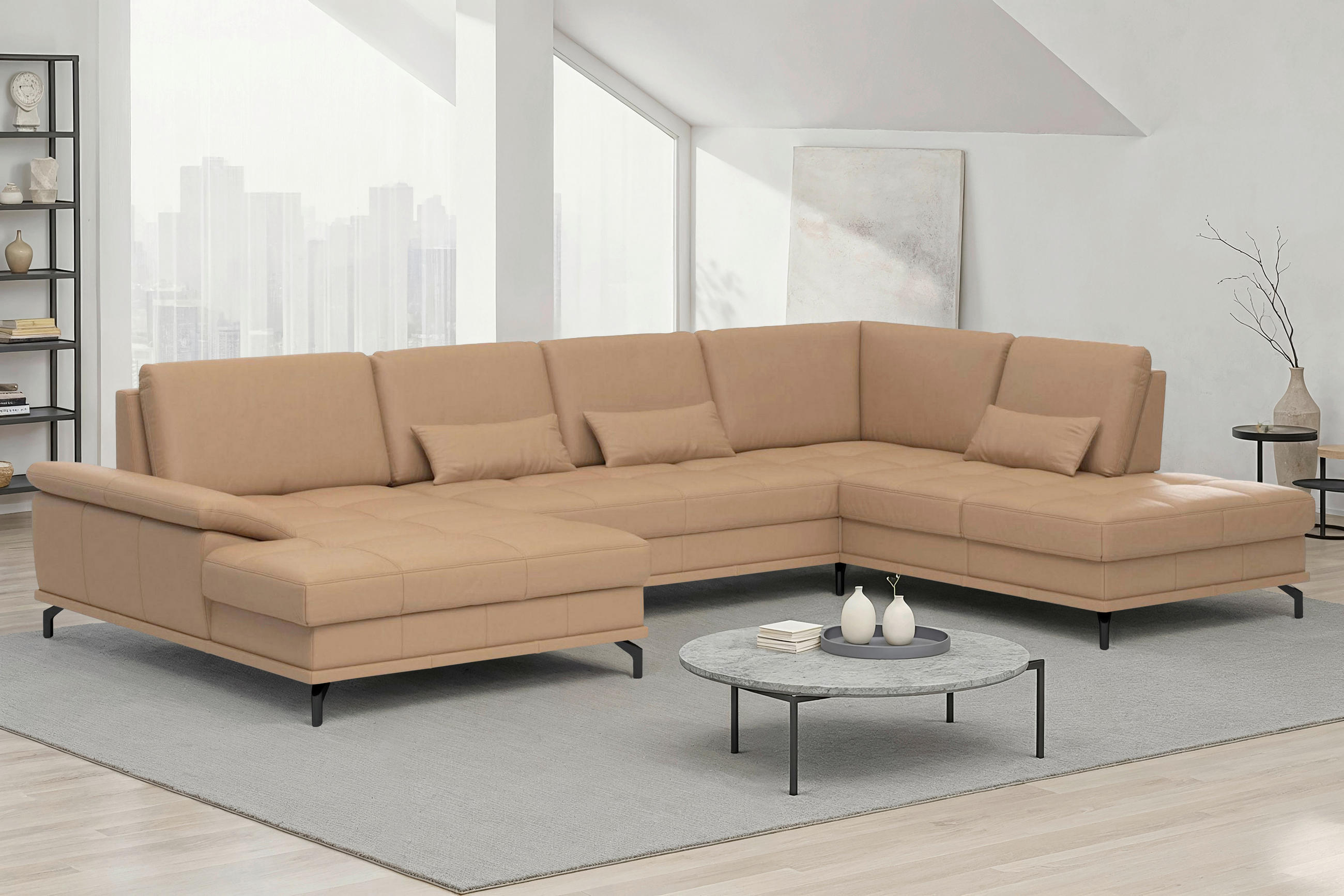 WOHNLANDSCHAFT COSTELLO E Cappuccino Echtleder  - Schwarz/Cappuccino, Basics, Leder/Metall (176/363/223cm) - Sit & More