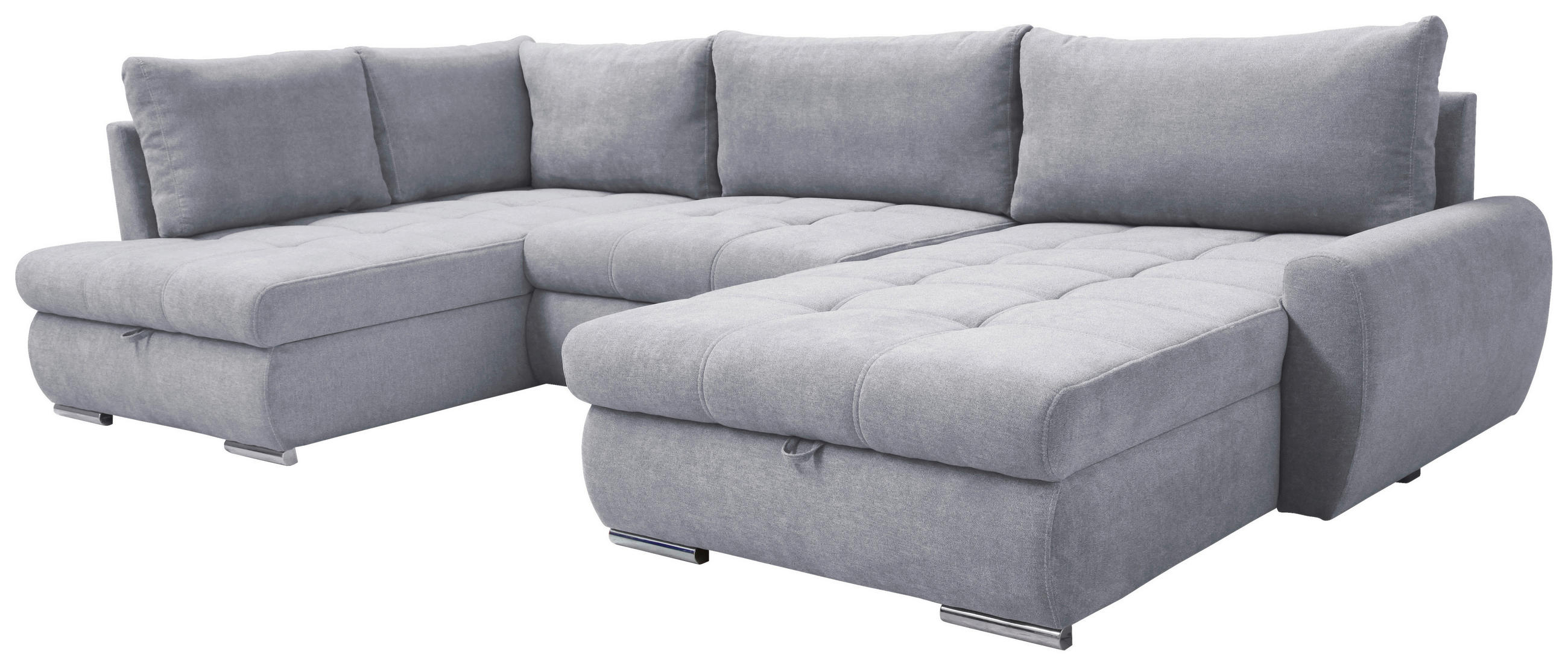 ECKSOFA in Velours Hellgrau  - Chromfarben/Hellgrau, Design, Kunststoff/Textil (173/322/174cm) - Livetastic