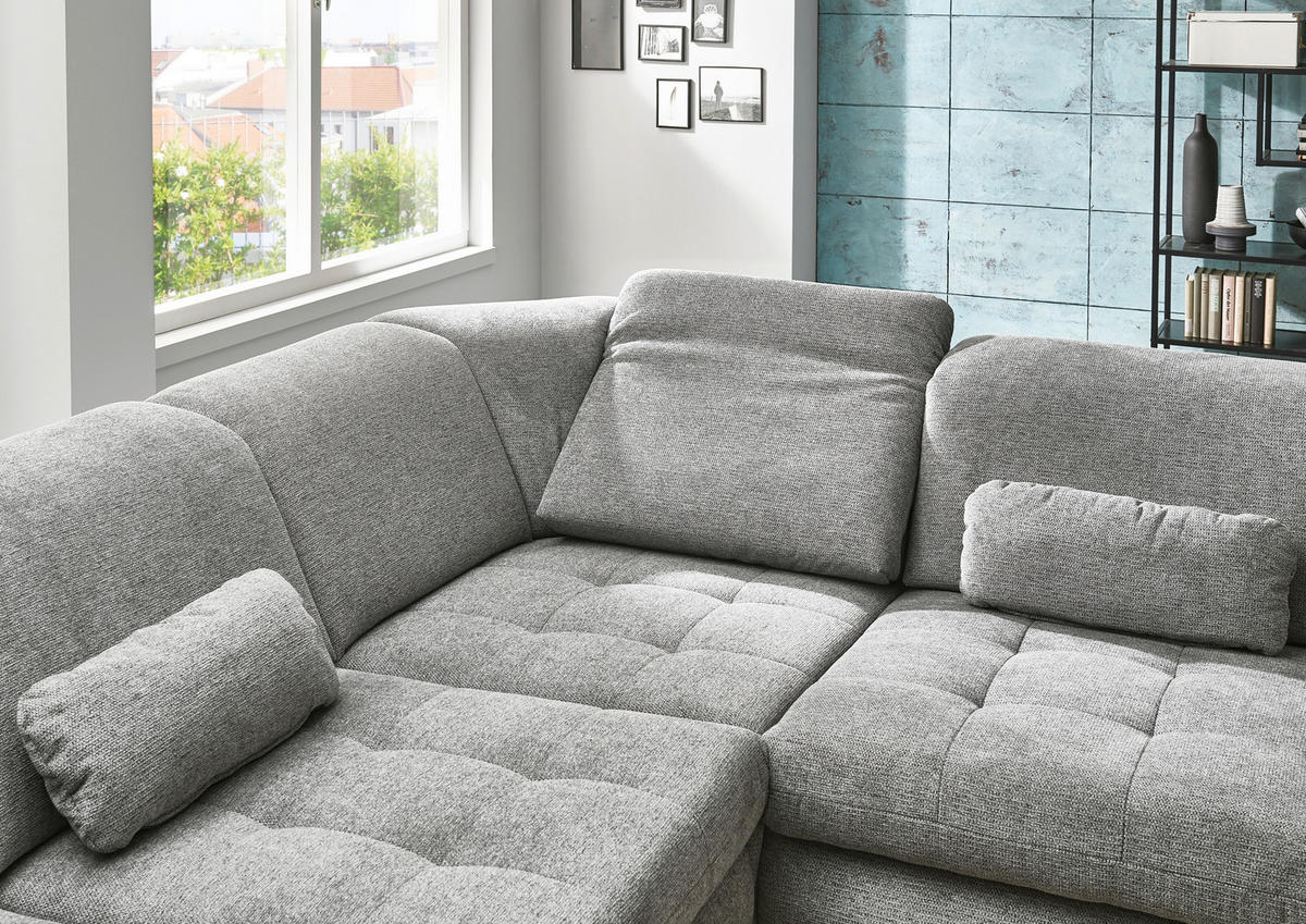 ECKSOFA in Webstoff Grau  - Alufarben/Grau, Design, Textil/Metall (260/319cm) - Beldomo Style
