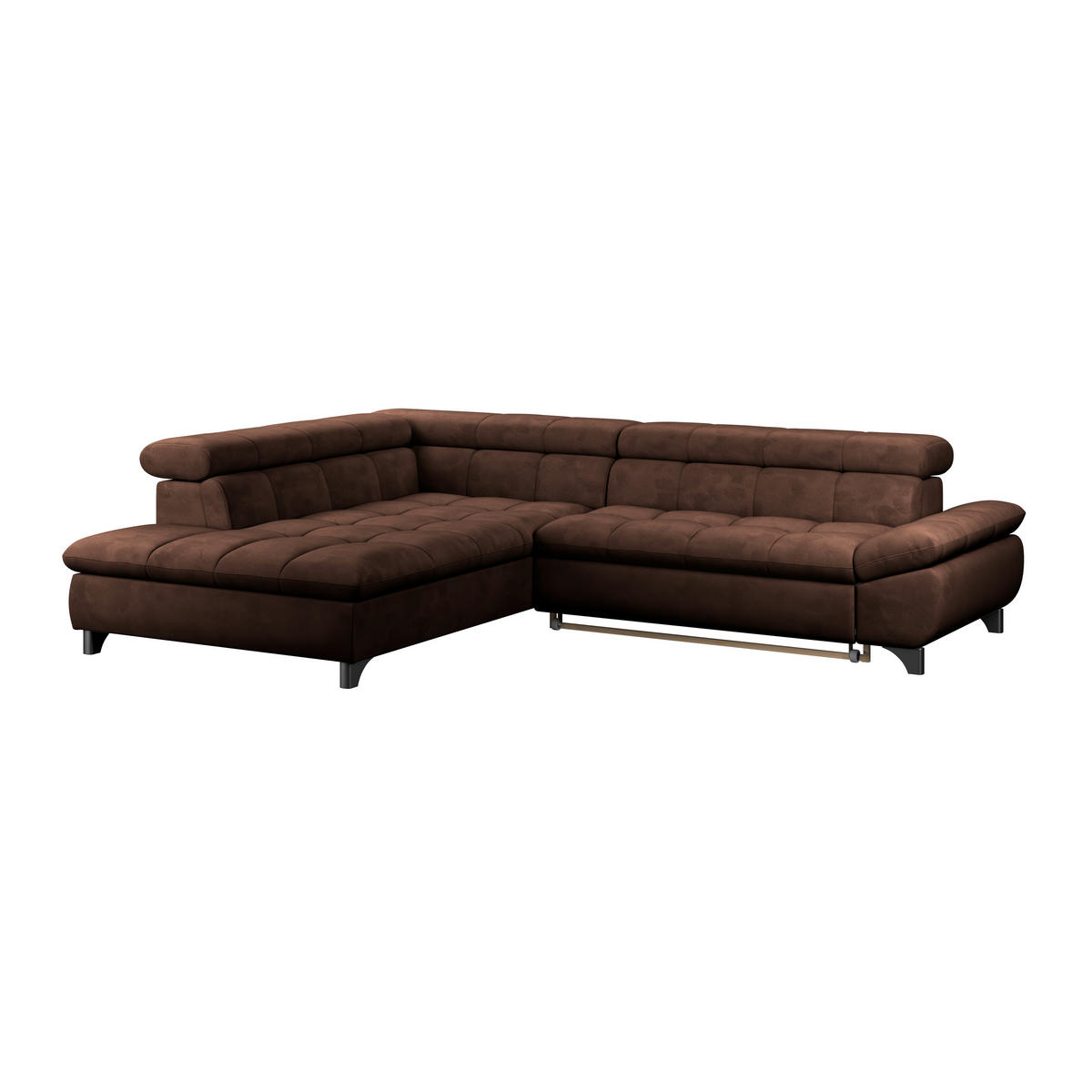 ECKSOFA Braun Chenille  - Chromfarben/Braun, KONVENTIONELL, Textil/Metall (234/312cm) - Livetastic