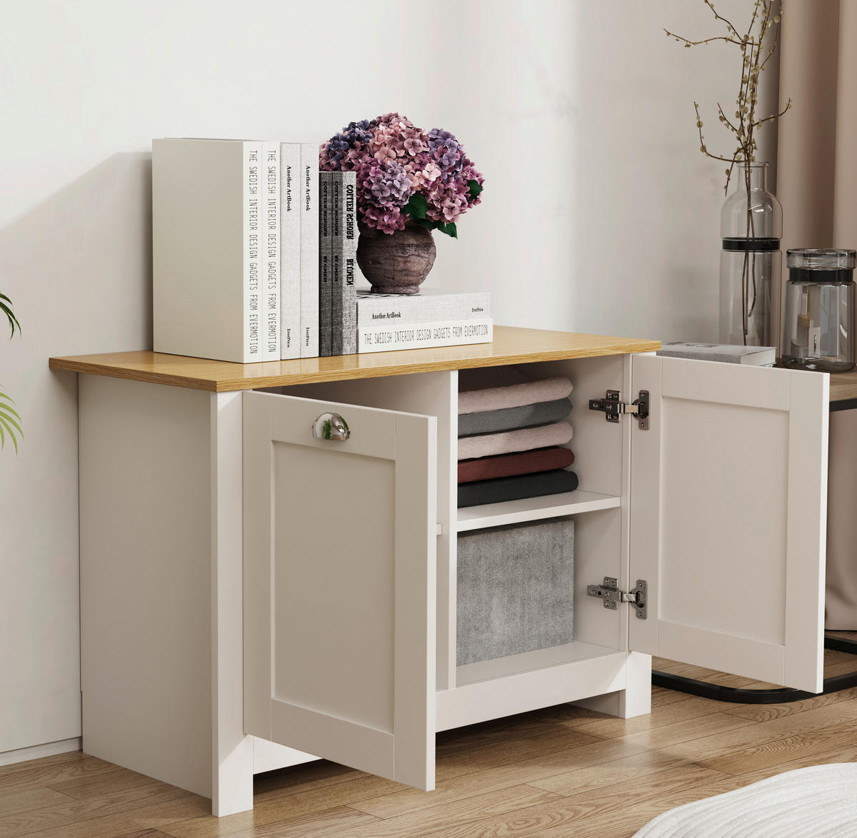BYRÅ 89/60/40 cm  - vit/honungsek, Lifestyle, metall/trämaterial (89/60/40cm) - MID.YOU