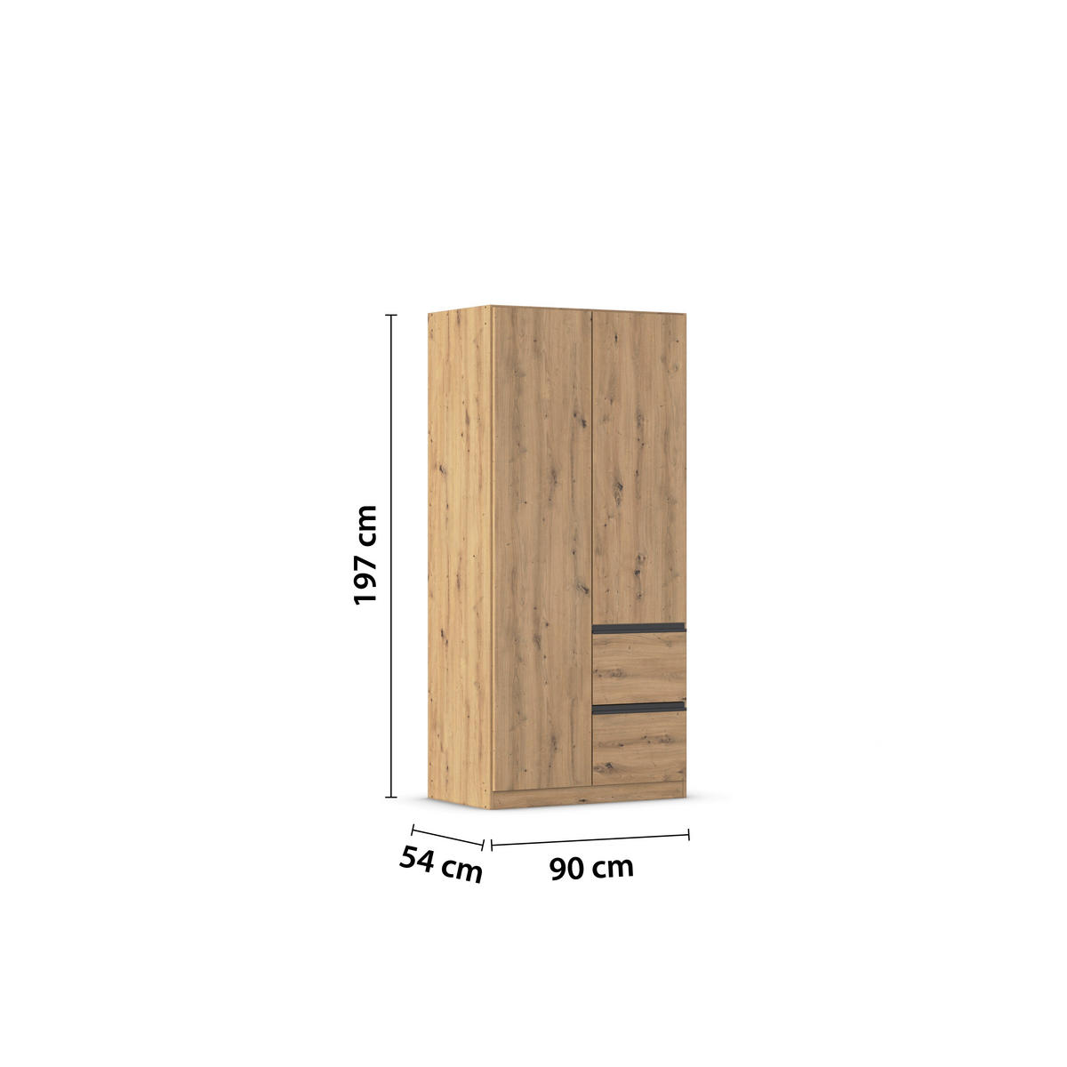 SKRIŇA S OTOČNÝMI DVERAMI, dub artisan, 91/197/54 cm - sivá/dub artisan, Modern, kompozitné drevo (91/197/54cm) - Rauch Möbel