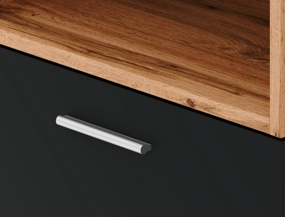 WOHNWAND 3-teilig  in Eiche Wotan, Schwarz  200/160/40 cm  - Silberfarben/Eiche Wotan, Design, Holzwerkstoff/Kunststoff (200/160/40cm) - MID.YOU