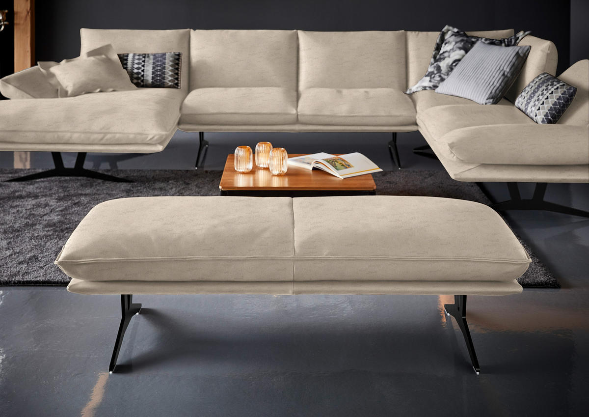 WOHNLANDSCHAFT in Echtleder Sandfarben  - Sandfarben/Schwarz, Natur, Leder/Metall (155/359/217cm) - Dieter Knoll