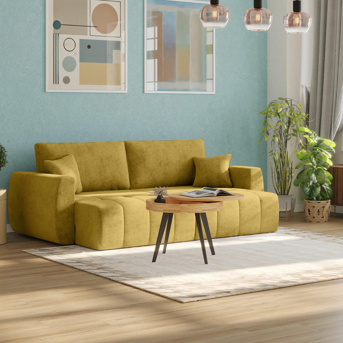 SCHLAFSOFA  mit Stoffauswahl Webstoff Bernsteinfarben  - Bernsteinfarben/Schwarz, MODERN, Holz/Textil (245/74-90/104cm) - MID.YOU