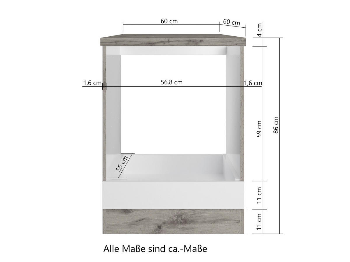 HERDUMBAUSCHRANK 60/86/60 cm  in Weiß, Eiche Wotan  - Eiche Wotan/Weiß, LIFESTYLE, Holzwerkstoff (60/86/60cm) - Held