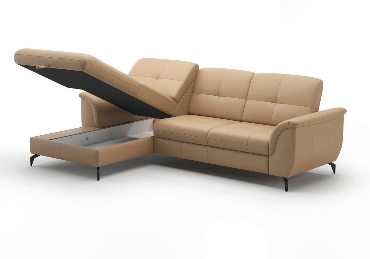 ECKSOFA in Vliesstoff Kombination Echtleder/Stoff Cappuccino  - Schwarz/Cappuccino, Modern, Leder/Textil (164/262cm) - Sit & More