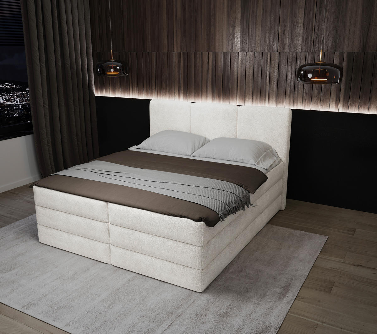 KONTINENTALSÄNG 160/200 cm  i vit  - vit/svart, Modern, trämaterial/trä (160/200cm) - MID.YOU