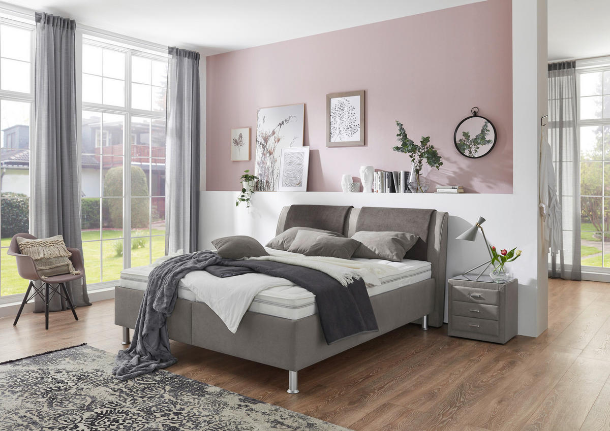 POLSTERBETT 180/200 cm,  in Anthrazit, Hellgrau, Matratze, gepolstertes Kopfteil, Lattenrost, H4 + H4 = sehr fest  - Anthrazit/Hellgrau, KONVENTIONELL, Holz/Holzwerkstoff (180/200cm) - Beldomo - Sleep