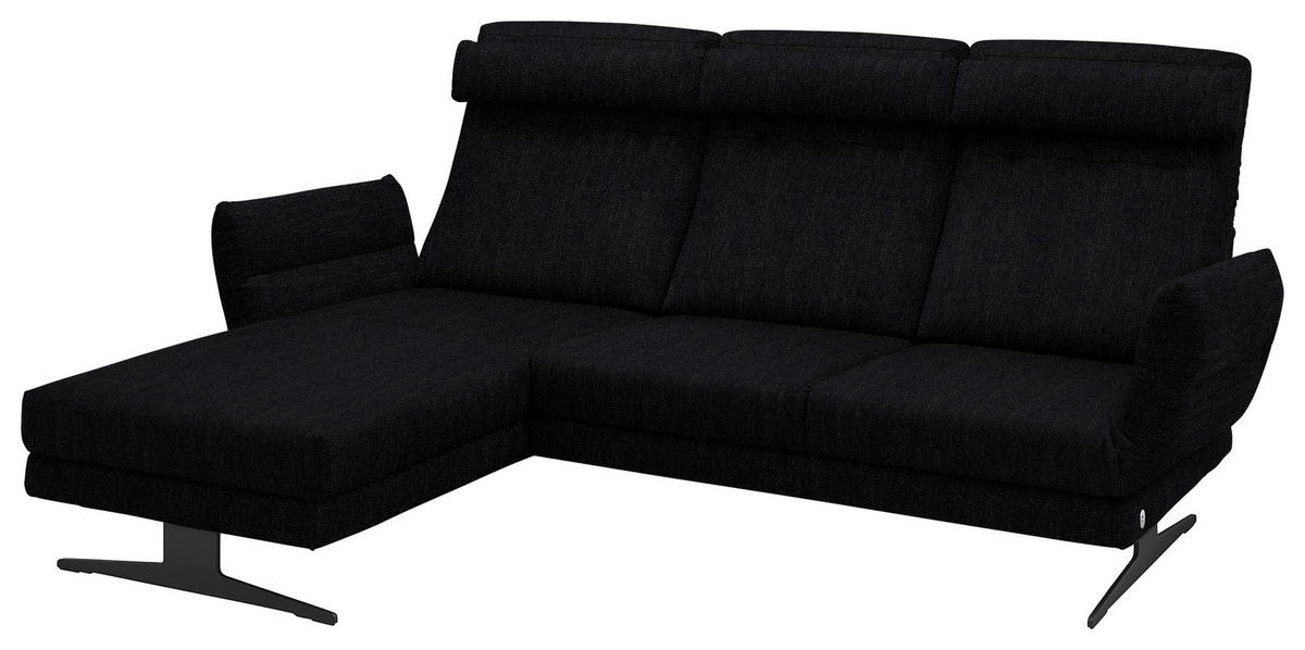 ECKSOFA in Flachgewebe Schwarz  - Schwarz, Design, Textil/Metall (176-217/279-327cm) - Dieter Knoll
