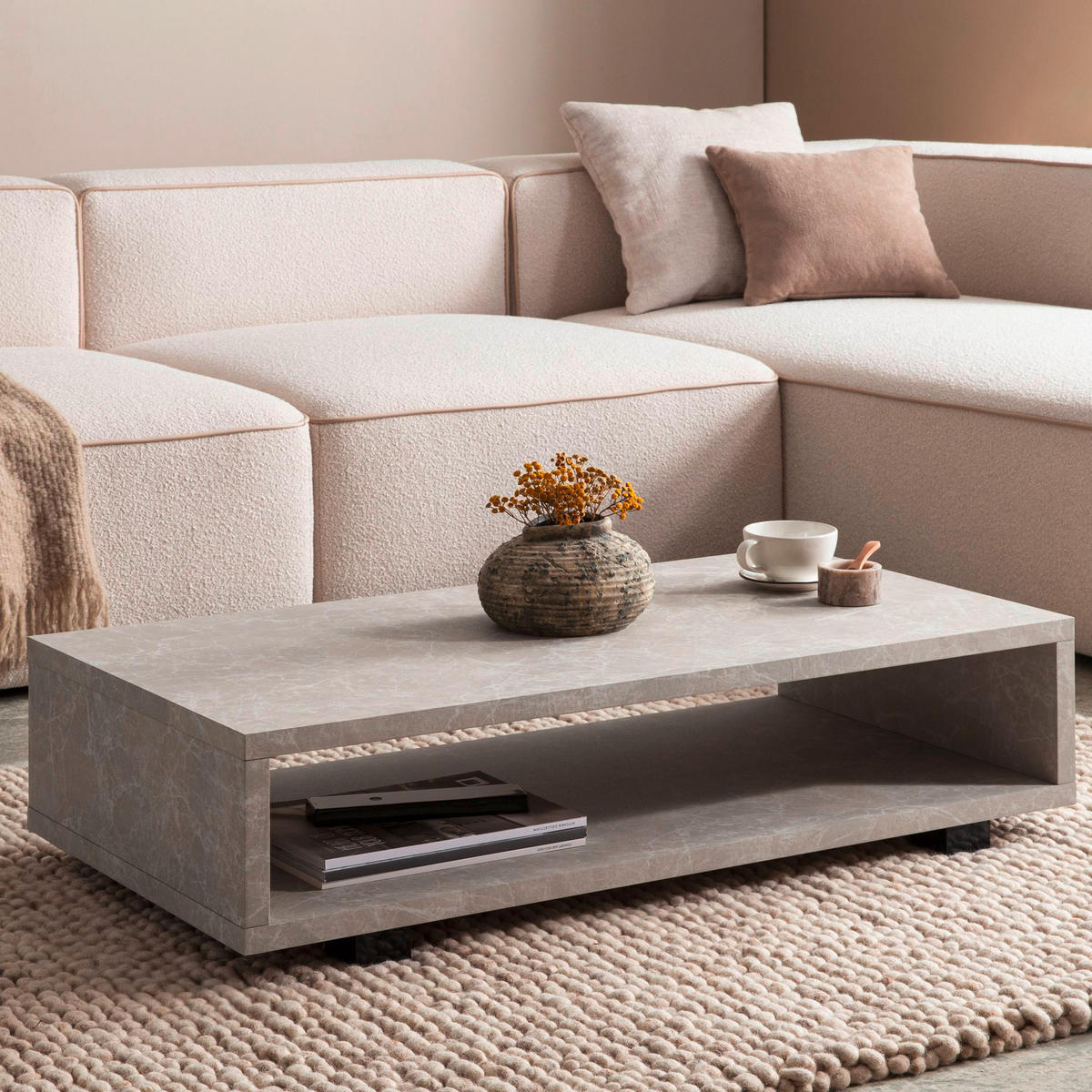 COUCHTISCH 100/50/25 cm rechteckig Sandfarben  - Sandfarben/Schwarz, Design, Holzwerkstoff/Kunststoff (100/50/25cm) - Livetastic