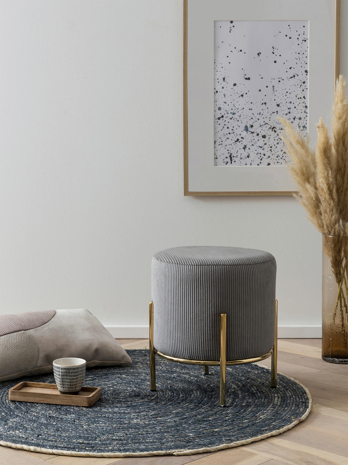 HOCKER in Textil Grau, Goldfarben  - Goldfarben/Grau, MODERN, Textil/Metall (35/38/35cm) - Livetastic