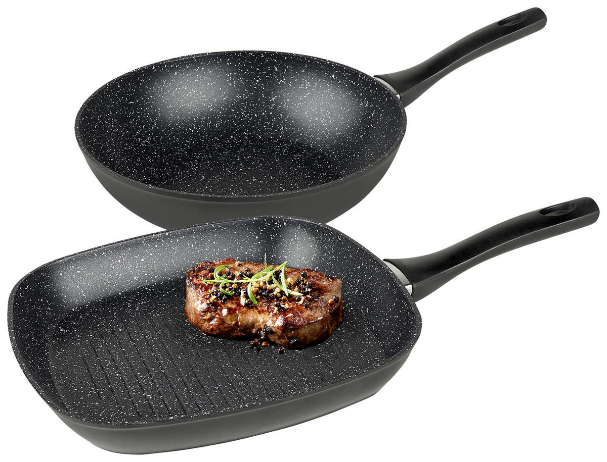 PFANNENSET Aluminium 2-teilig  - Schwarz/Weiß, Basics, Kunststoff/Metall (28+28cm) - Homeware Profession.
