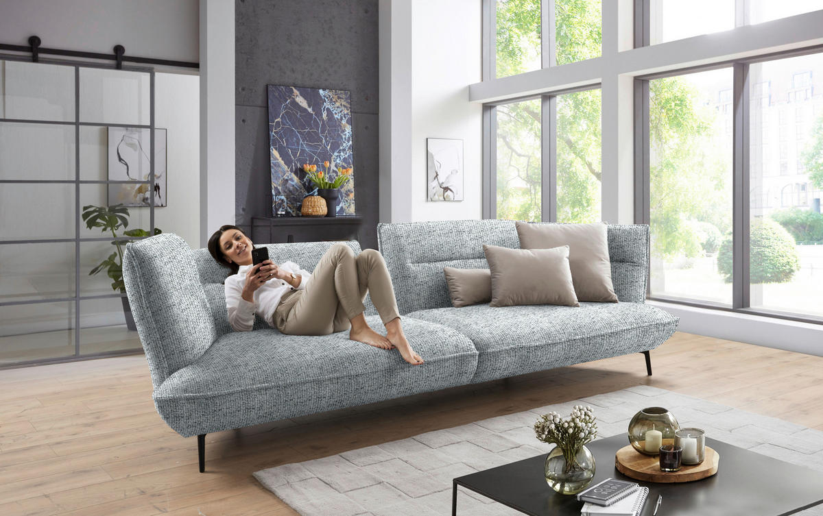 MEGASOFA in Flachgewebe Grau  - Schwarz/Grau, Design, Holzwerkstoff/Textil (339/92/99cm) - Moderano