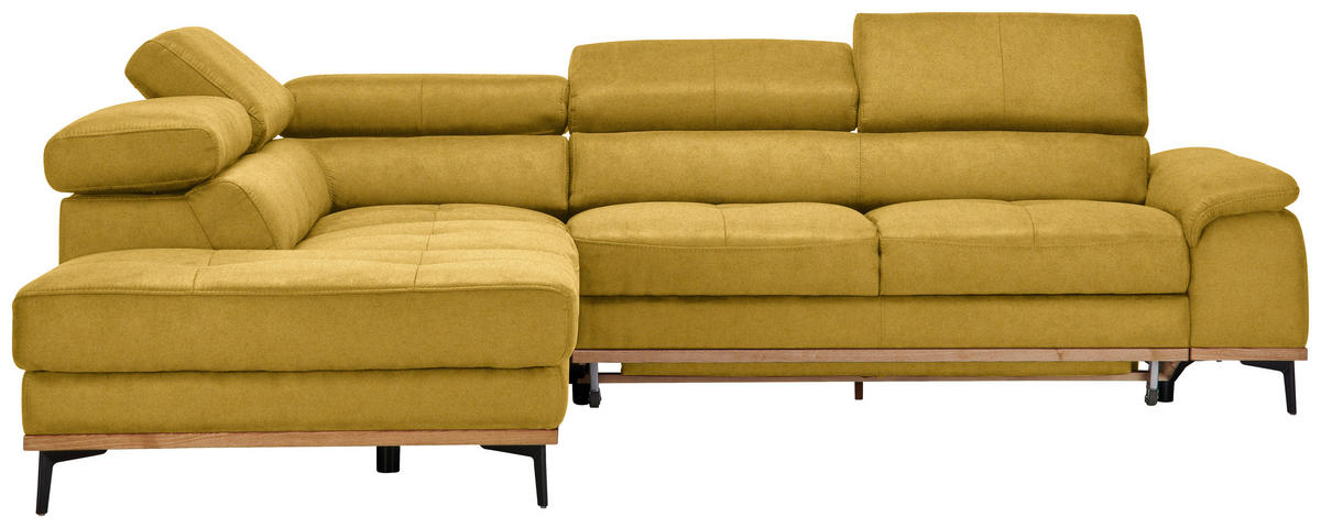ECKSOFA in Webstoff Gelb  - Gelb/Schwarz, Natur, Holz/Textil (226/282cm) - Novel