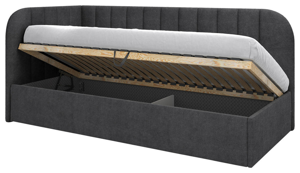 POLSTERBETT 90/200 cm,  in Dunkelgrau, Lattenrost, Bettkasten,  - Dunkelgrau/Schwarz, MODERN, Holz/Holzwerkstoff (90/200cm) - MID.YOU