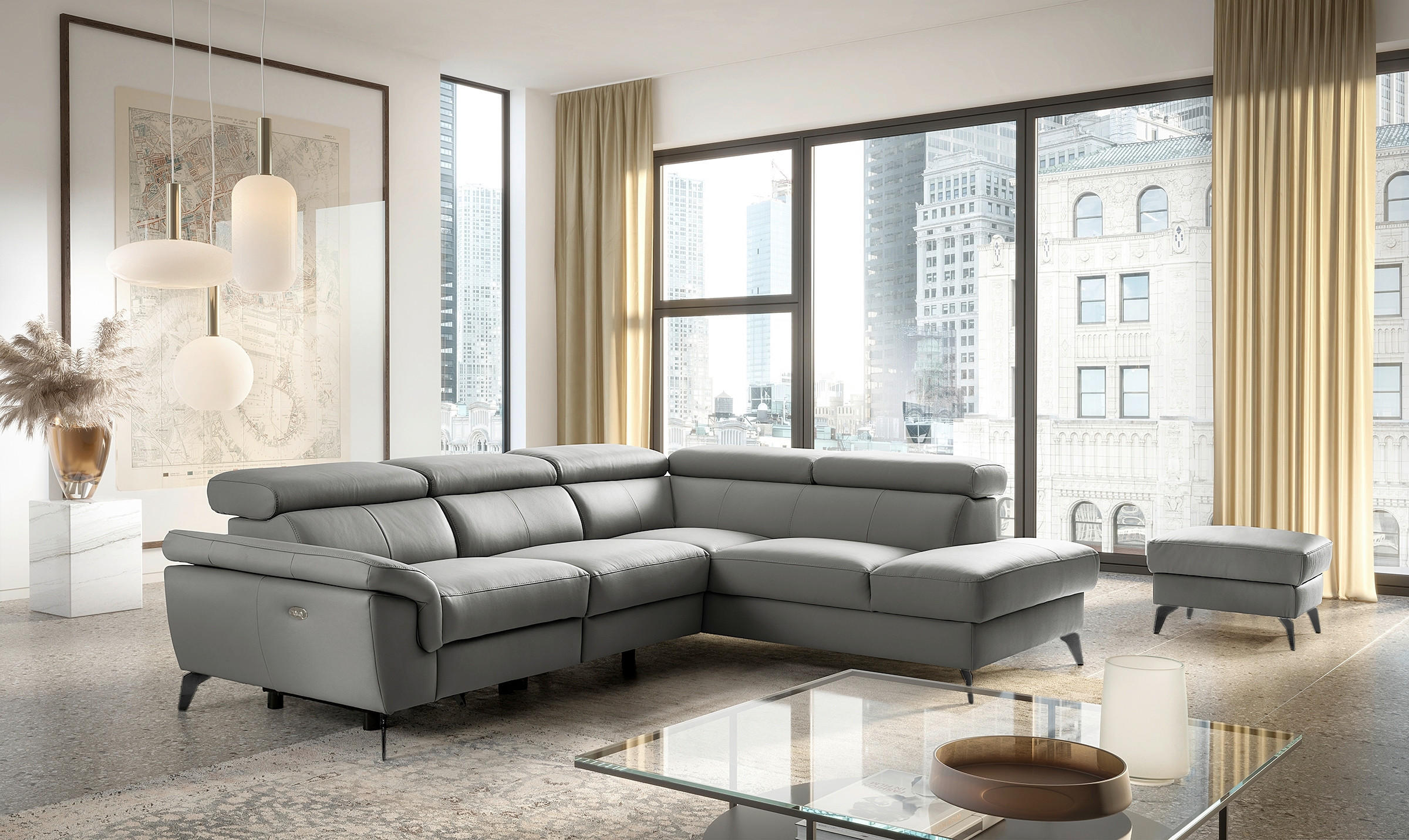 ECKSOFA SONO in Lederlook Echtleder Anthrazit Bettkasten, Armteilverstellung, Kopfteilverstellung  265/210 cm  - Anthrazit/Schwarz, Design, Leder/Textil (265/210cm) - Livetastic