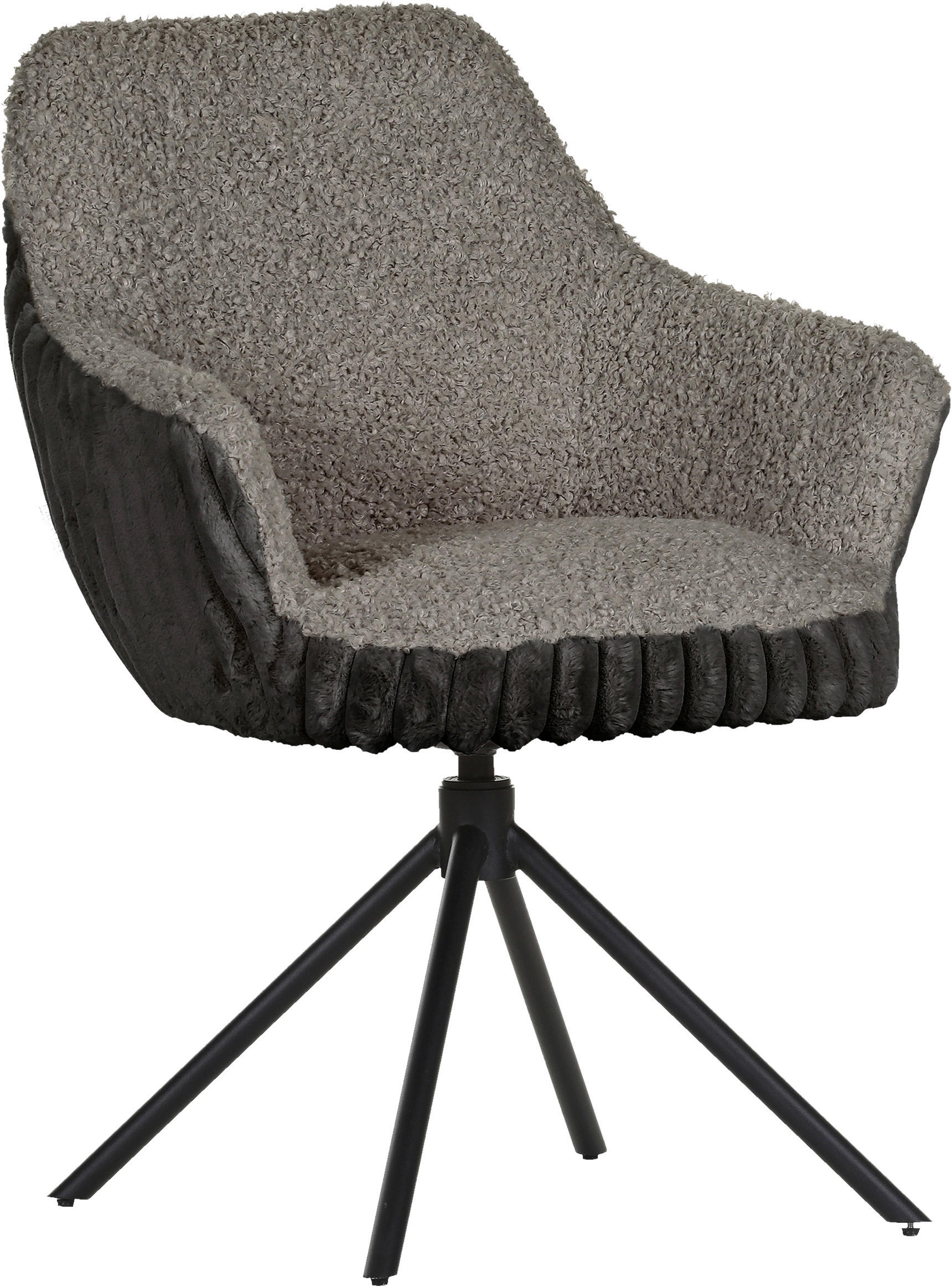 ARMLEHNSTUHL  in Eisen Teddystoff, Plüsch  - Hellgrau/Schwarz, LIFESTYLE, Textil/Metall (65/68/90cm) - home24