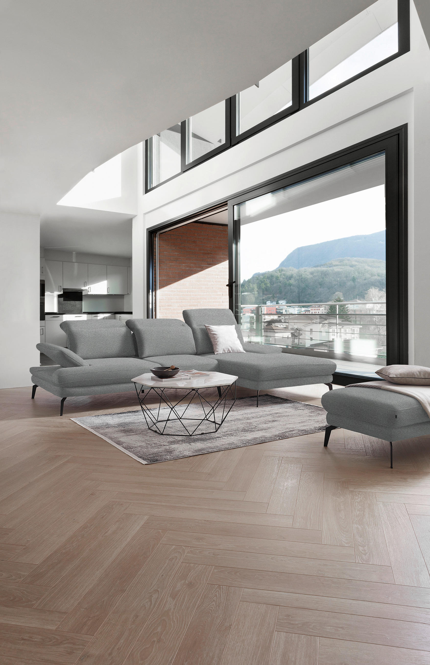 ECKSOFA Hellgrau Webstoff  - Hellgrau/Schwarz, Design, Textil/Metall (289/180cm) - Stylife