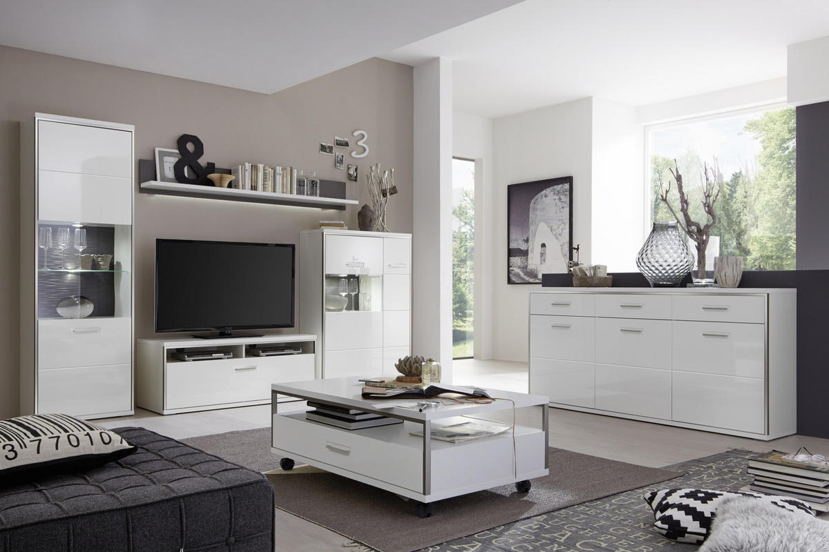 SET MOBILA LIVING in gri, argintiu, alb  - argintiu/alb, Design, sticlă/metal (301/201/52cm) - Hom`in