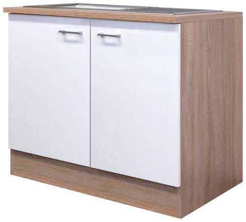 SPÜLENUNTERSCHRANK 100/85/57 cm  in Weiß, Sonoma Eiche  - Alufarben/Weiß, KONVENTIONELL, Holzwerkstoff/Kunststoff (100/85/57cm) - FlexWell