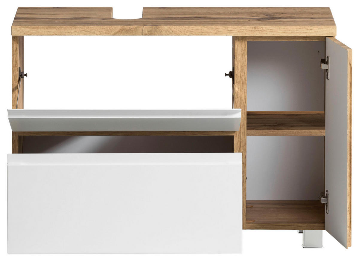 WASCHBECKENUNTERSCHRANK 85/56/35 cm  - Eiche Wotan/Weiß, MODERN, Holzwerkstoff (85/56/35cm) - Held