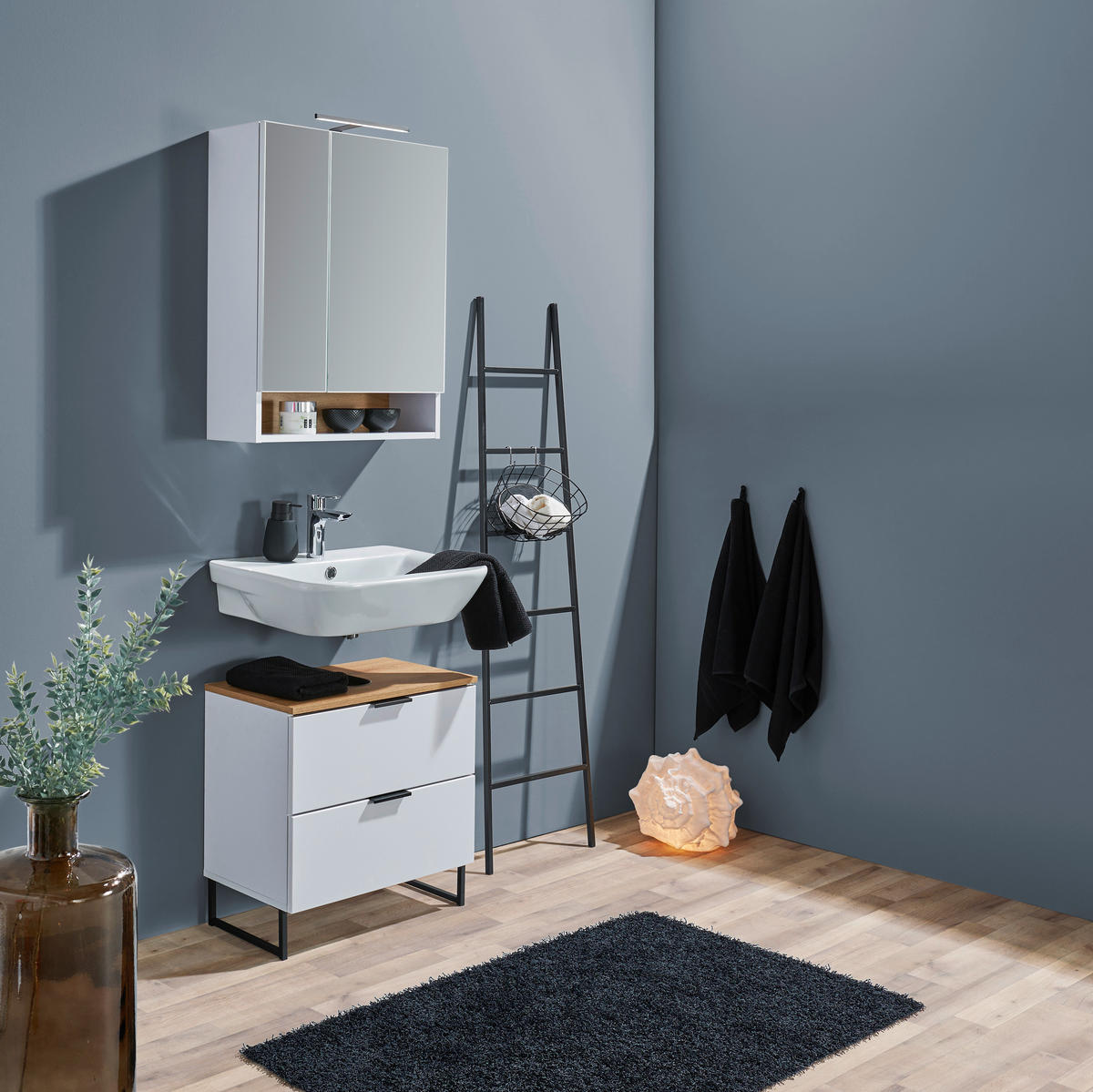 WASCHBECKENUNTERSCHRANK 60/60/35 cm  - Eichefarben/Schwarz, KONVENTIONELL, Holzwerkstoff/Metall (60/60/35cm) - home24