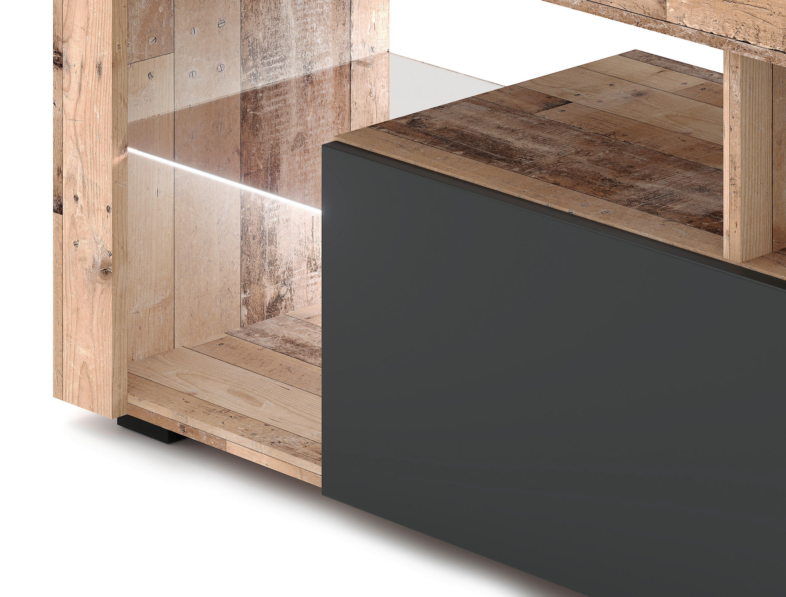 LOWBOARD EVEREST  in 140/50,5/35 cm  - Alteiche/Anthrazit, Design, Glas/Holzwerkstoff (140/50,5/35cm) - Livetastic
