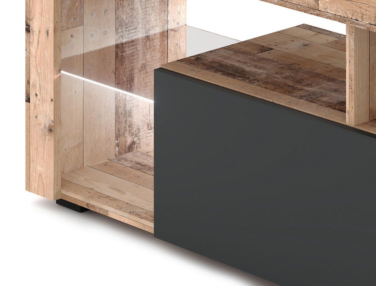 LOWBOARD EVEREST  in 140/50,5/35 cm  - Alteiche/Anthrazit, Design, Glas/Holzwerkstoff (140/50,5/35cm) - Livetastic