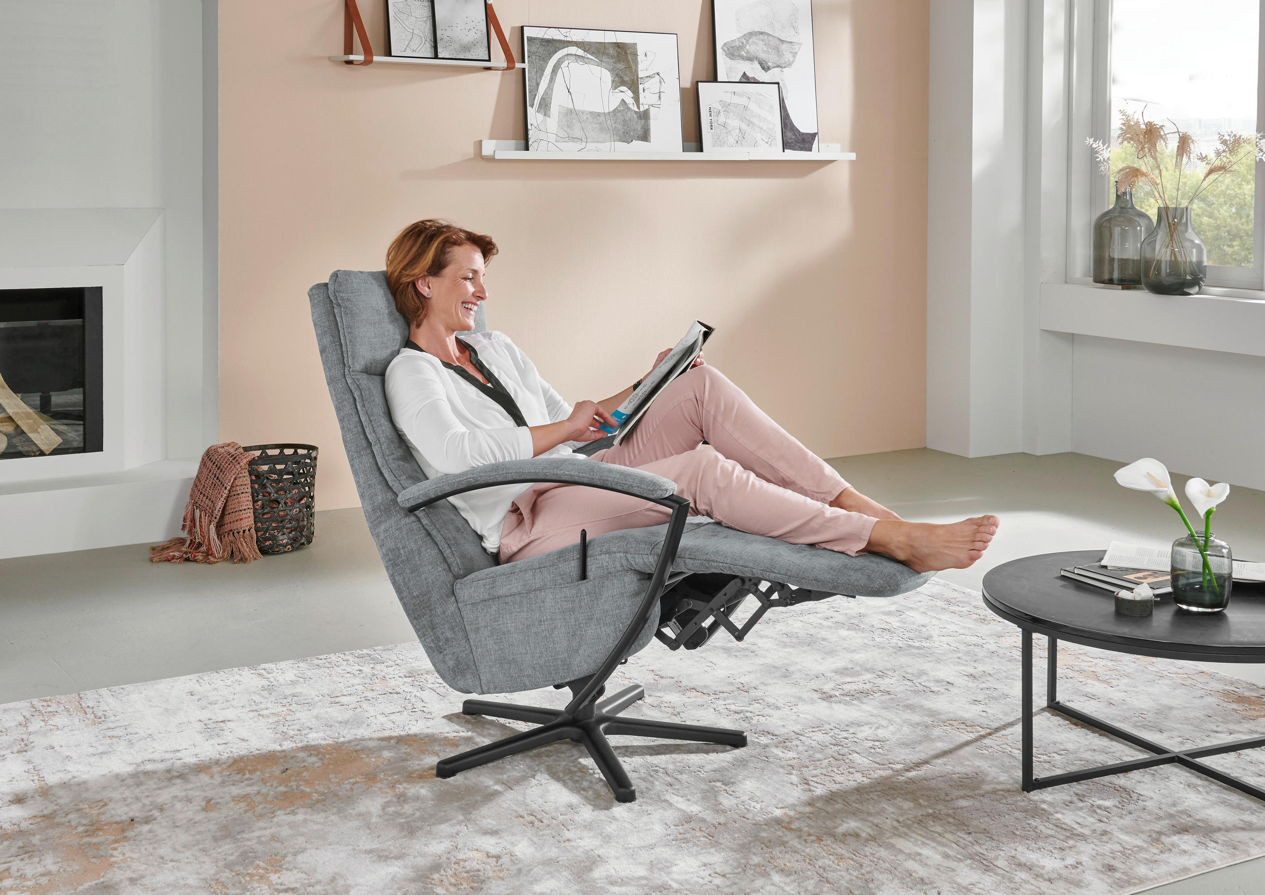 RELAXSESSEL in Textil Hellgrau  - Hellgrau/Schwarz, Design, Textil/Metall (76/110/83cm) - Beldomo Speed