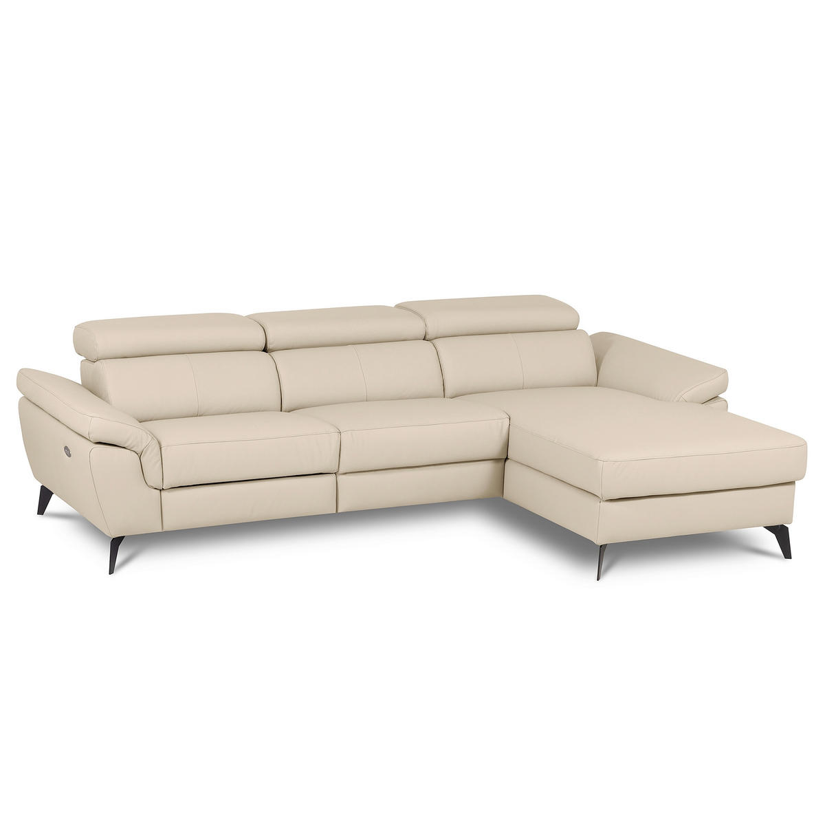 ECKSOFA SONO in Lederlook Echtleder Grau Armteilverstellung, Kopfteilverstellung  252/179 cm  - Schwarz/Grau, Design, Leder/Textil (252/179cm) - Livetastic