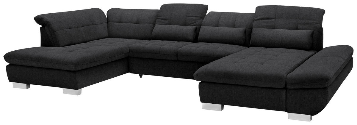 WOHNLANDSCHAFT in Mikrofaser Graphitfarben  - Chromfarben/Graphitfarben, Design, Kunststoff/Textil (211/350/204cm) - Xora