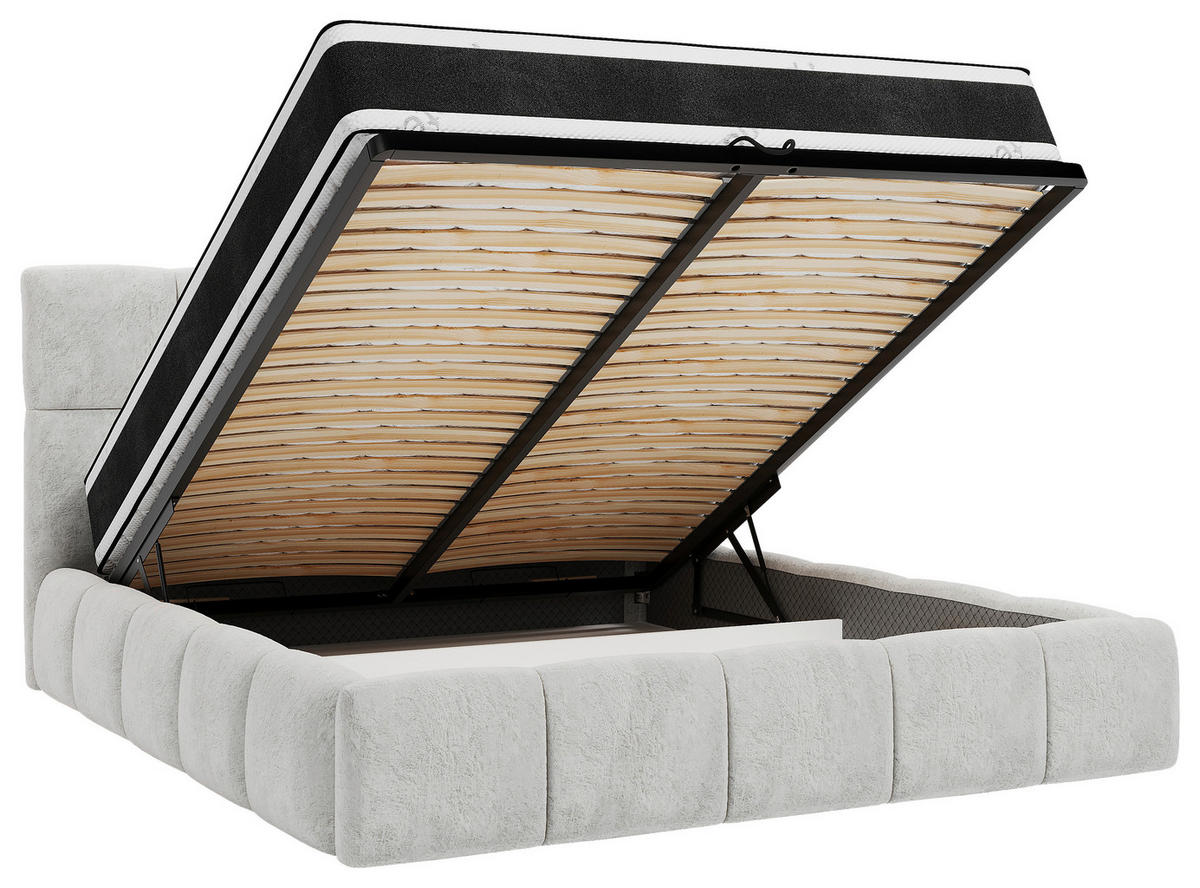 Stoppad säng Cherry 140/200 cm  i ljusgrå  - ljusgrå/svart, Modern, metall/trämaterial (140/200cm) - MID.YOU