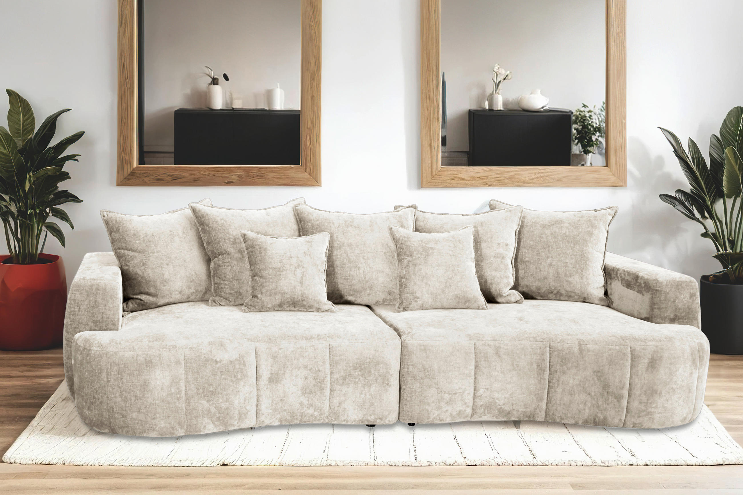 BOXSPRINGSOFA Velours Beige  - Beige/Schwarz, Trend, Kunststoff/Textil (292/71-99/127cm) - Livetastic