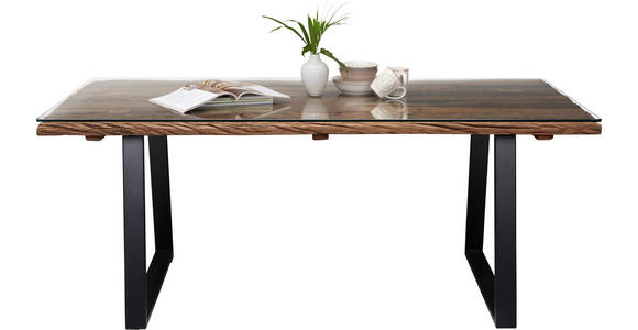 ESSTISCH in Holz, Metall, Glas 190/95/76 cm  - Schwarz/Naturfarben, Trend, Glas/Holz (190/95/76cm) - Ambia Home