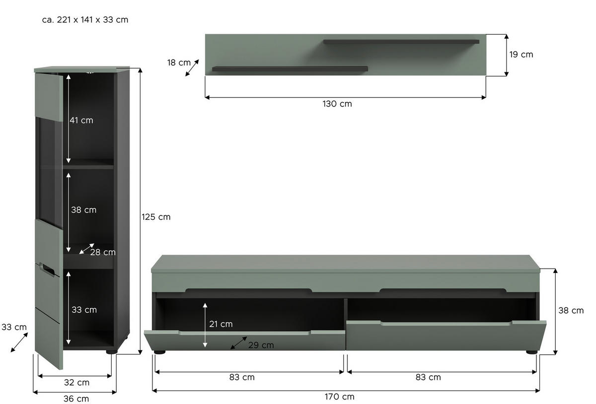 SZEKRÉNYSOR  - fekete, Design, műanyag/faalapú anyag (221/141/33cm) - Livetastic